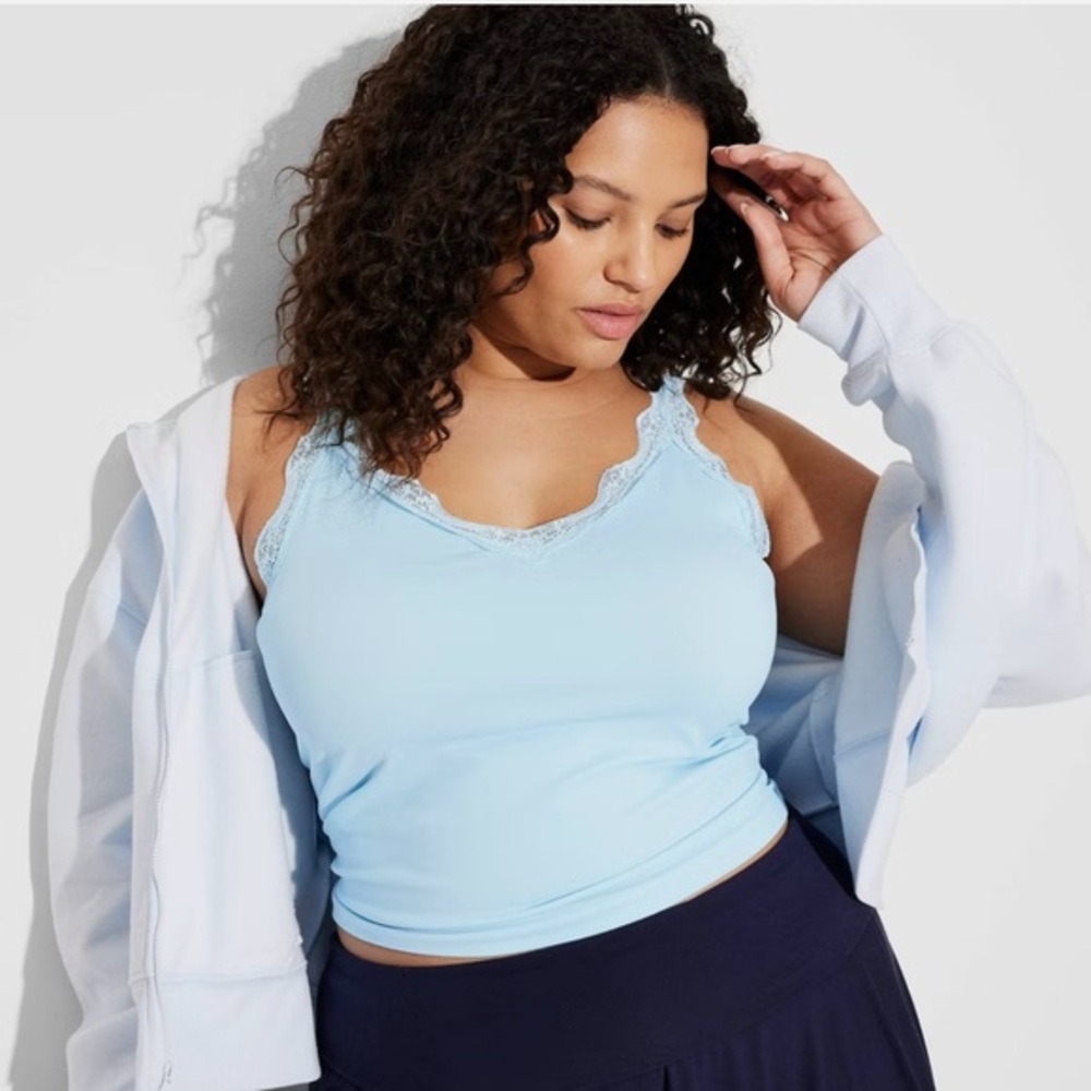 NWT Wild Fable Seamless Light Blue Lace Trim Tank Top